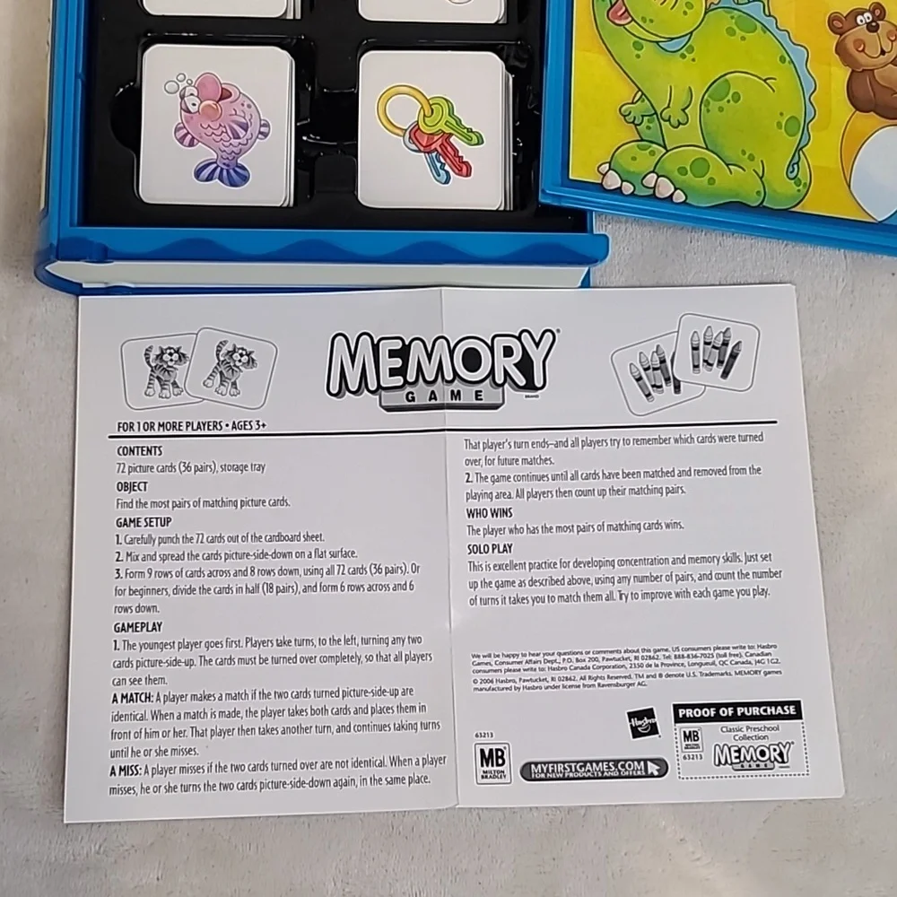 Rare Milton Bradley Memory Game Classic Preschool Collection Bookshelf Ed. 2006